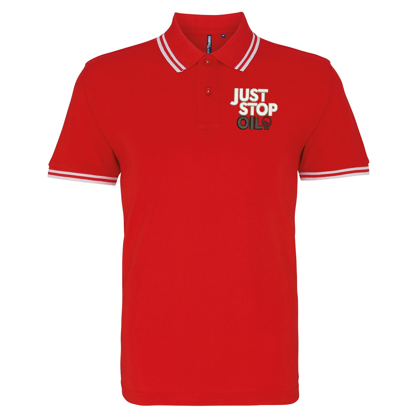 Just Stop Oil Embroidered Tipped Polo Shirt