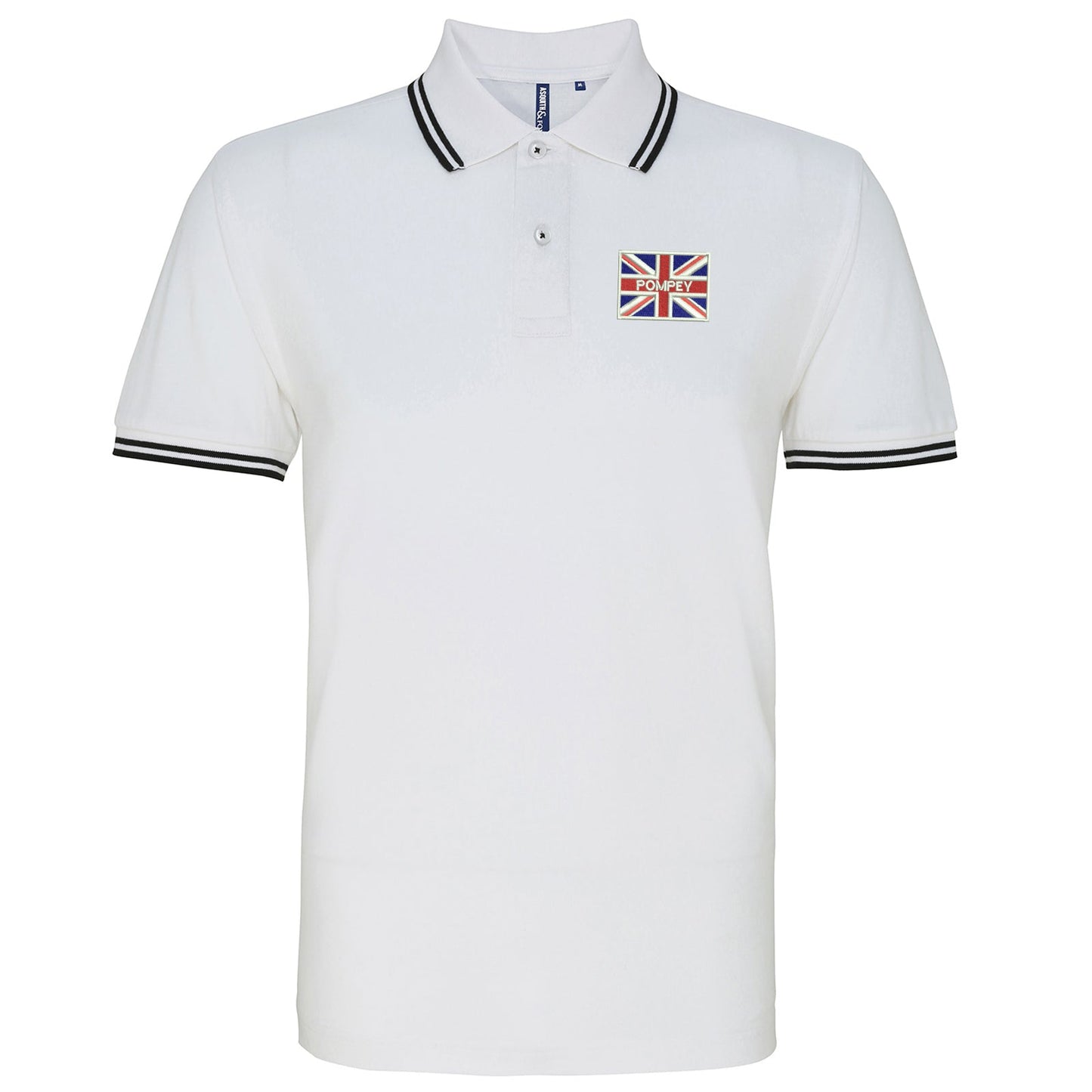 Pompey Coloured Union Jack  Embroidered Tipped Polo Shirt