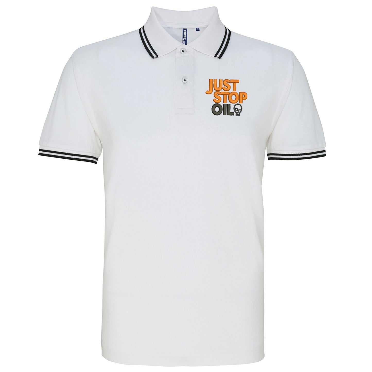 Just Stop Oil Embroidered Tipped Polo Shirt