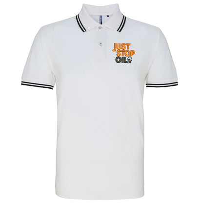 Just Stop Oil Embroidered Tipped Polo Shirt