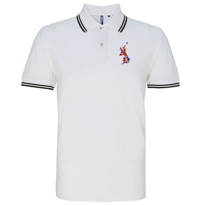 United Kingdom Flag Map Embroidered Tipped Polo Shirt
