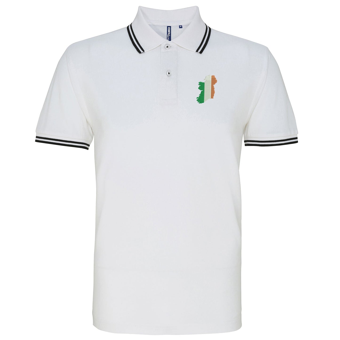 Ireland Flag Map Embroidered Tipped Polo Shirt