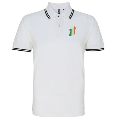 Ireland Flag Map Embroidered Tipped Polo Shirt