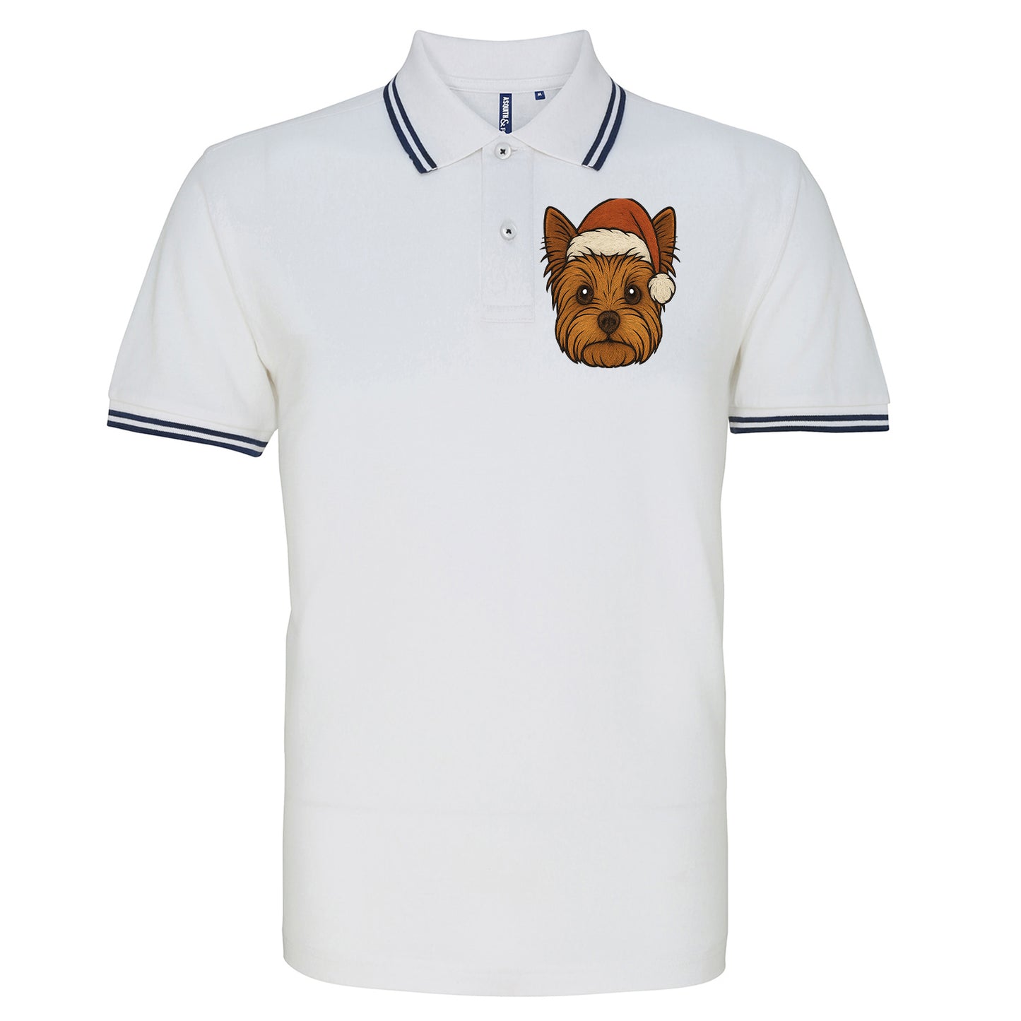 Yorkshire Terrier Face Christmas Embroidered Tipped Polo Shirt