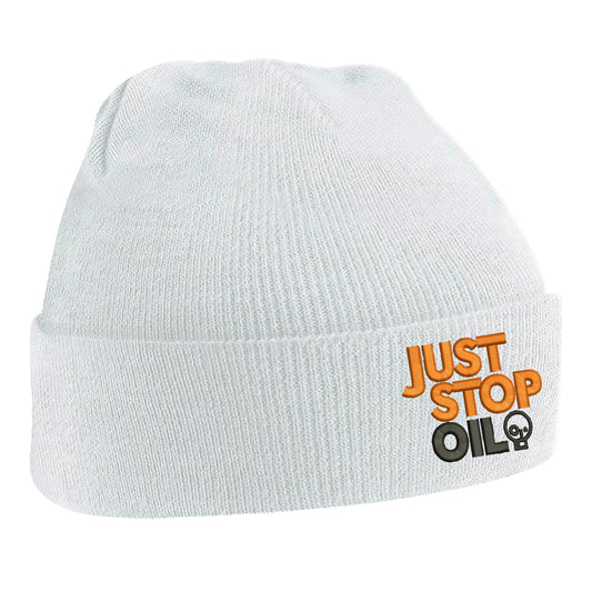 Just Stop Oil Embroidered Beanie Hat