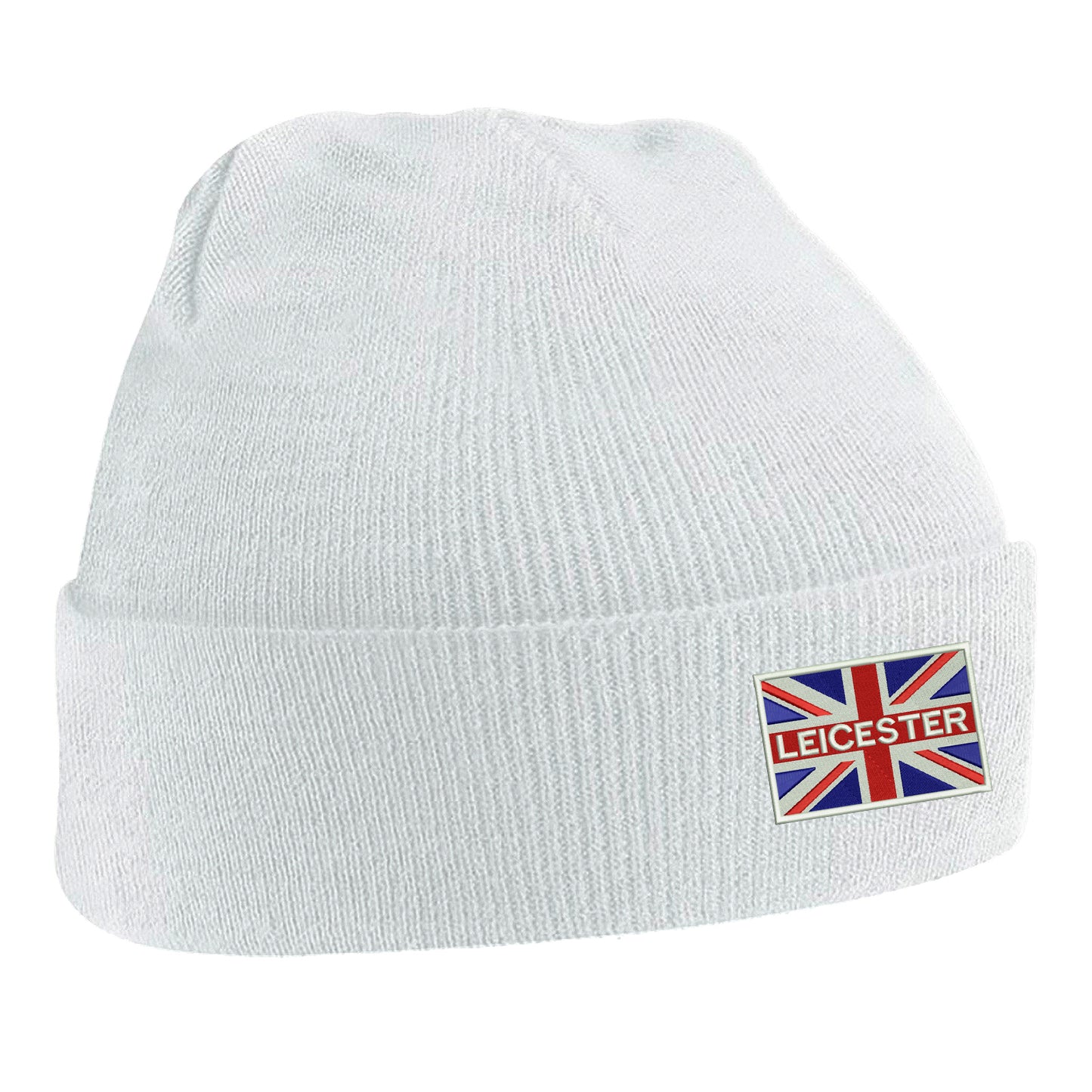 Leicester Coloured Union Jack Embroidered Beanie Hat