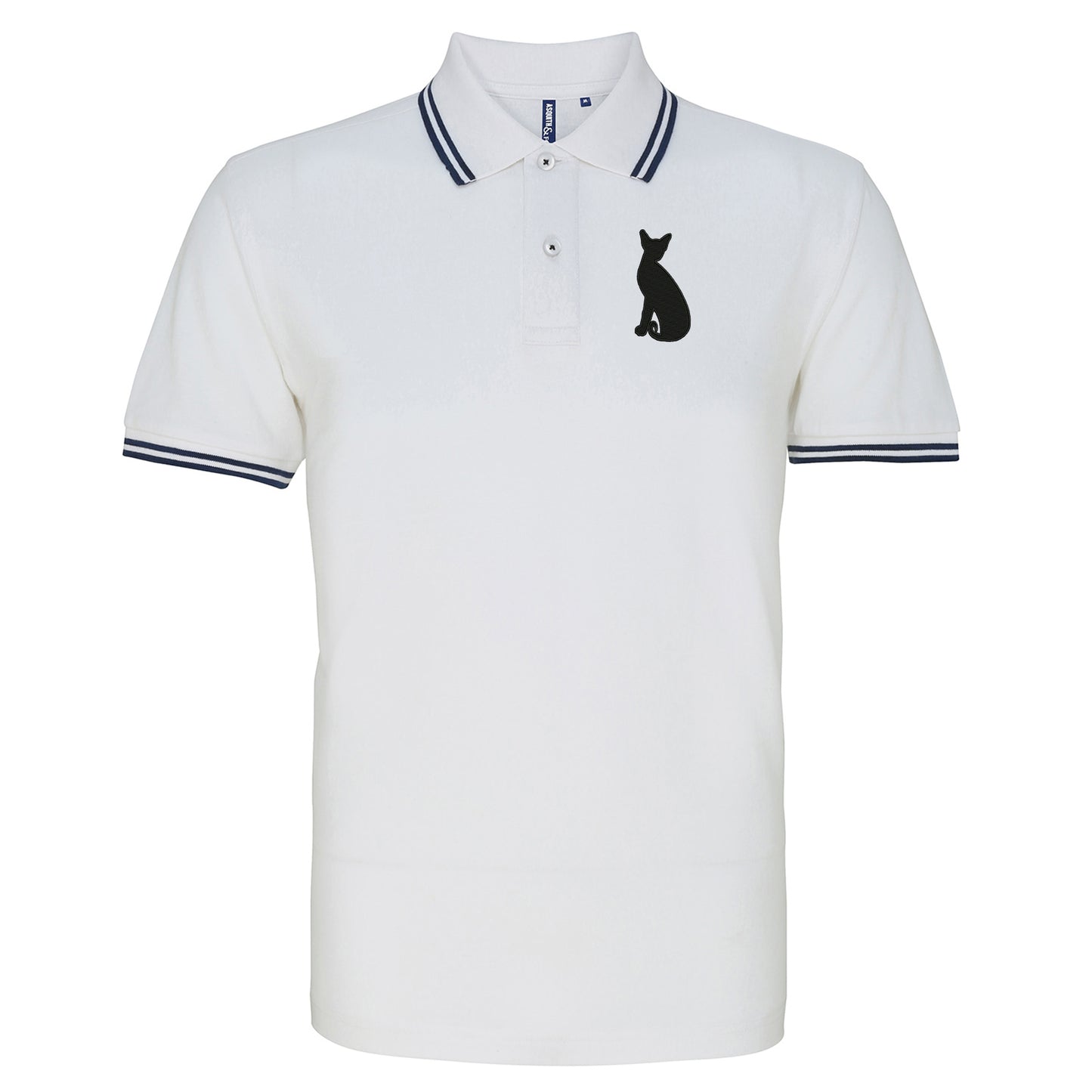 Siamese Cat Embroidered Tipped Polo Shirt