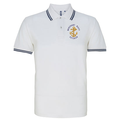Merchant Navy Veteran Anchor Embroidered Tipped Polo Shirt