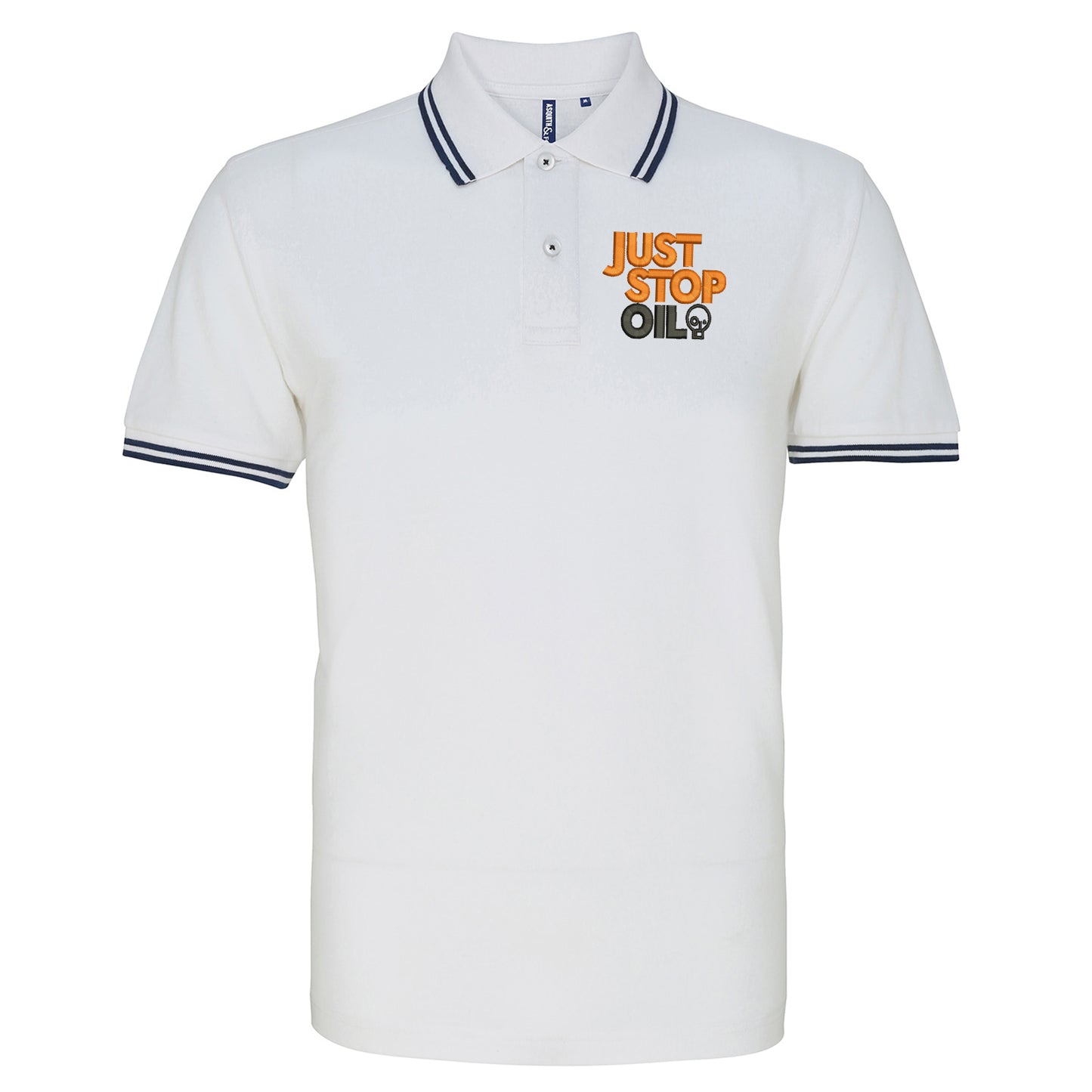 Just Stop Oil Embroidered Tipped Polo Shirt