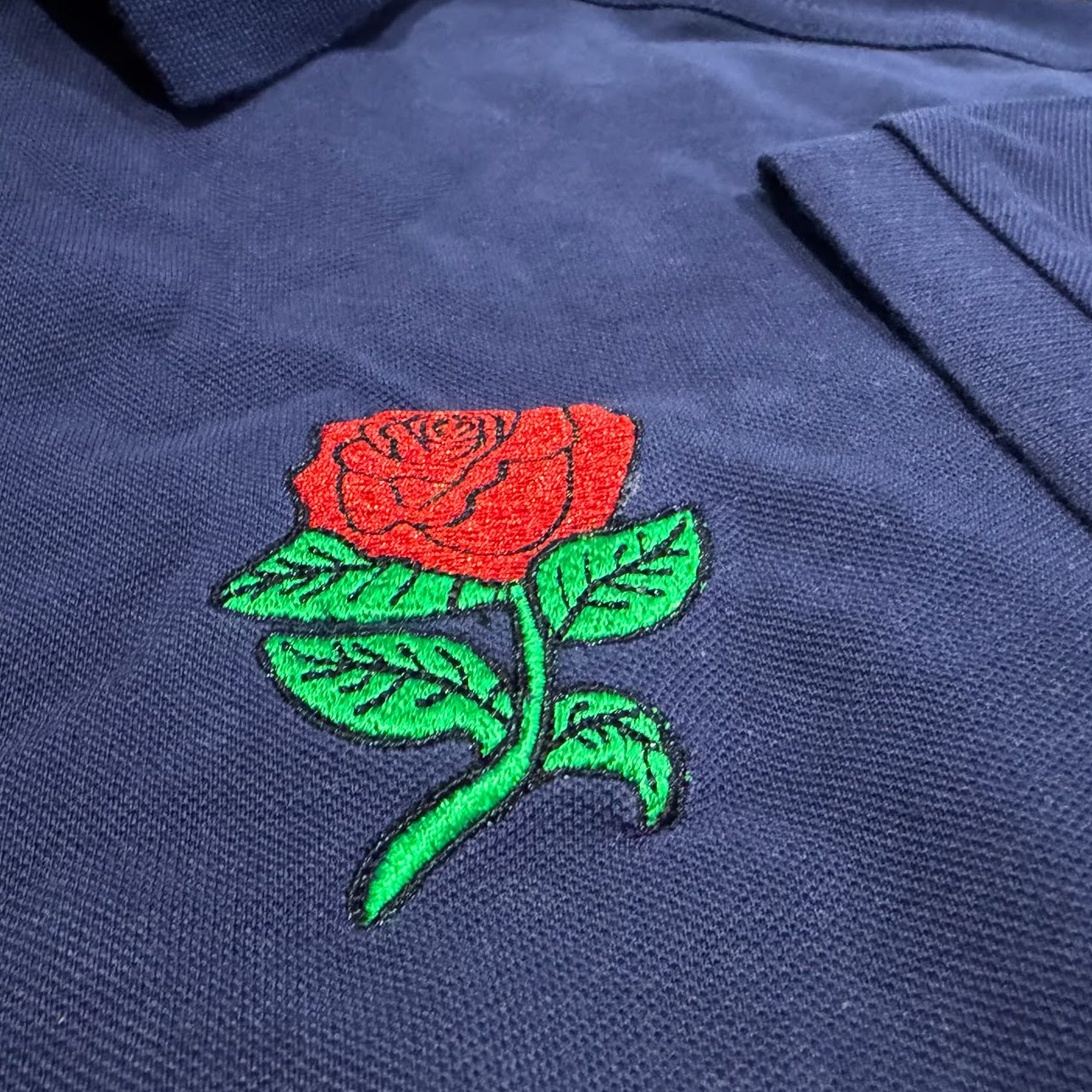 Retro England Rugby Embroidered Classic Fit Contrast Polo Shirt - Navy Red 3XL