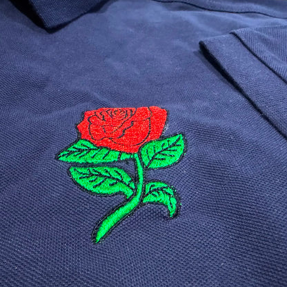 Retro England Rugby Embroidered Classic Fit Contrast Polo Shirt - Navy Red 3XL