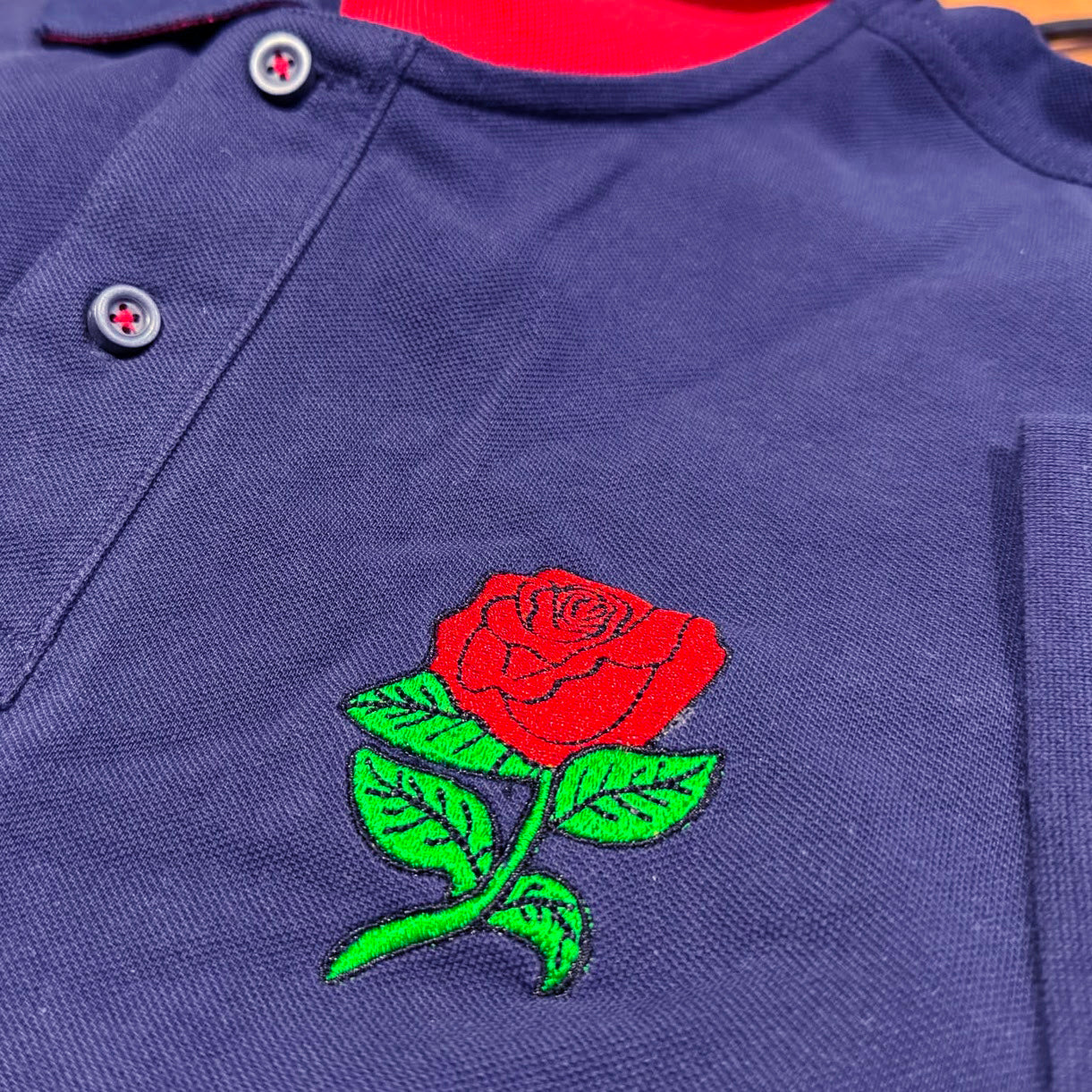 Retro England Rugby Embroidered Classic Fit Contrast Polo Shirt - Navy Red 3XL