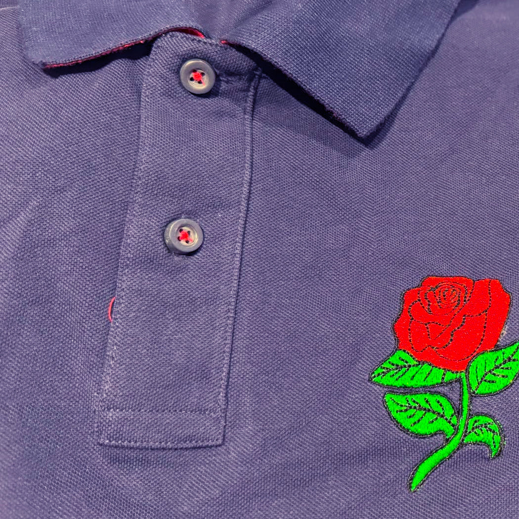 Retro England Rugby Embroidered Classic Fit Contrast Polo Shirt - Navy Red 3XL