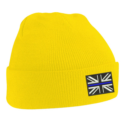 Thin Blue Line Union Jack Embroidered Beanie Hat