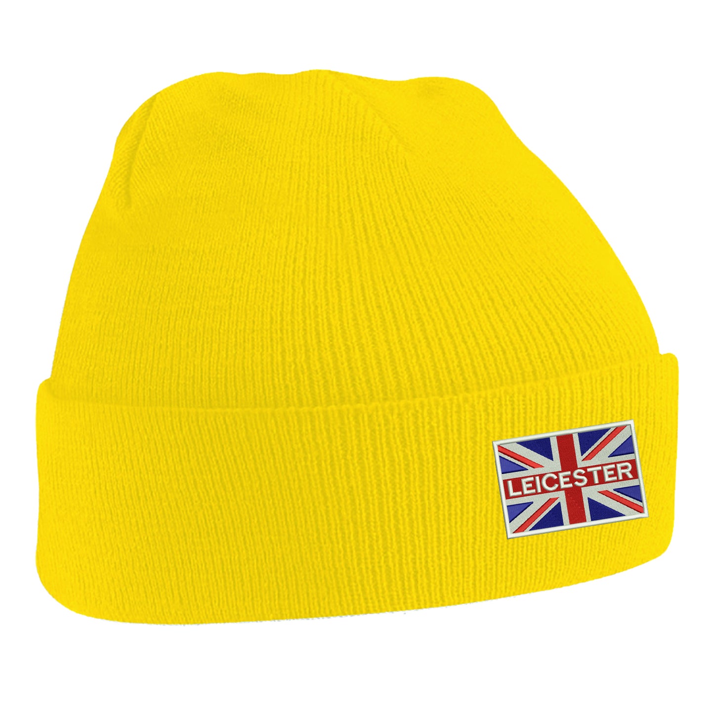 Leicester Coloured Union Jack Embroidered Beanie Hat