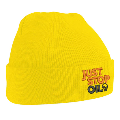 Just Stop Oil Embroidered Beanie Hat