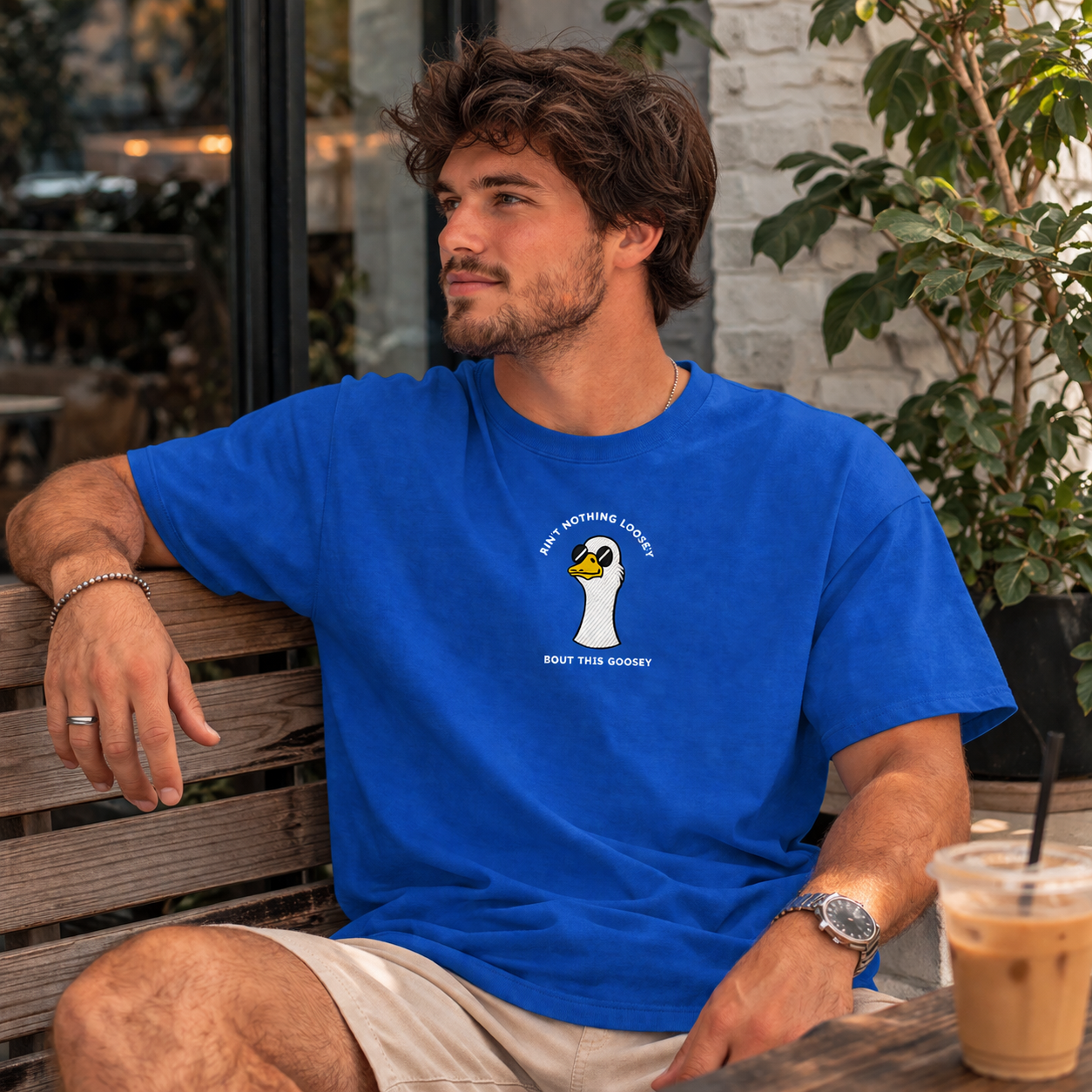 Aint Nothing Loosey About This Goosey Embroidered Tee Funny Meme Animal Silly Goose Shirt