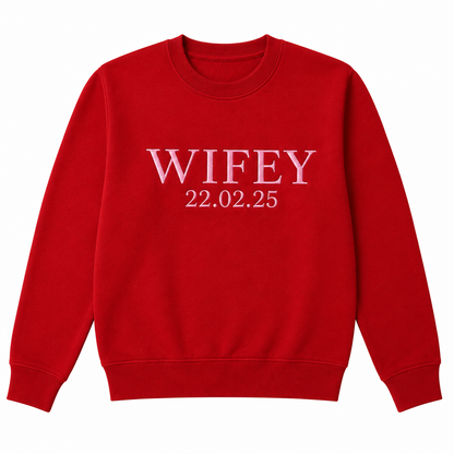 Custom Wifey and Hubby Embroidered Valentine Sweatshirt Matching Couples Jumper Mrs and Mrs Girlfriend Gift Unisex Wedding Gift Crewneck