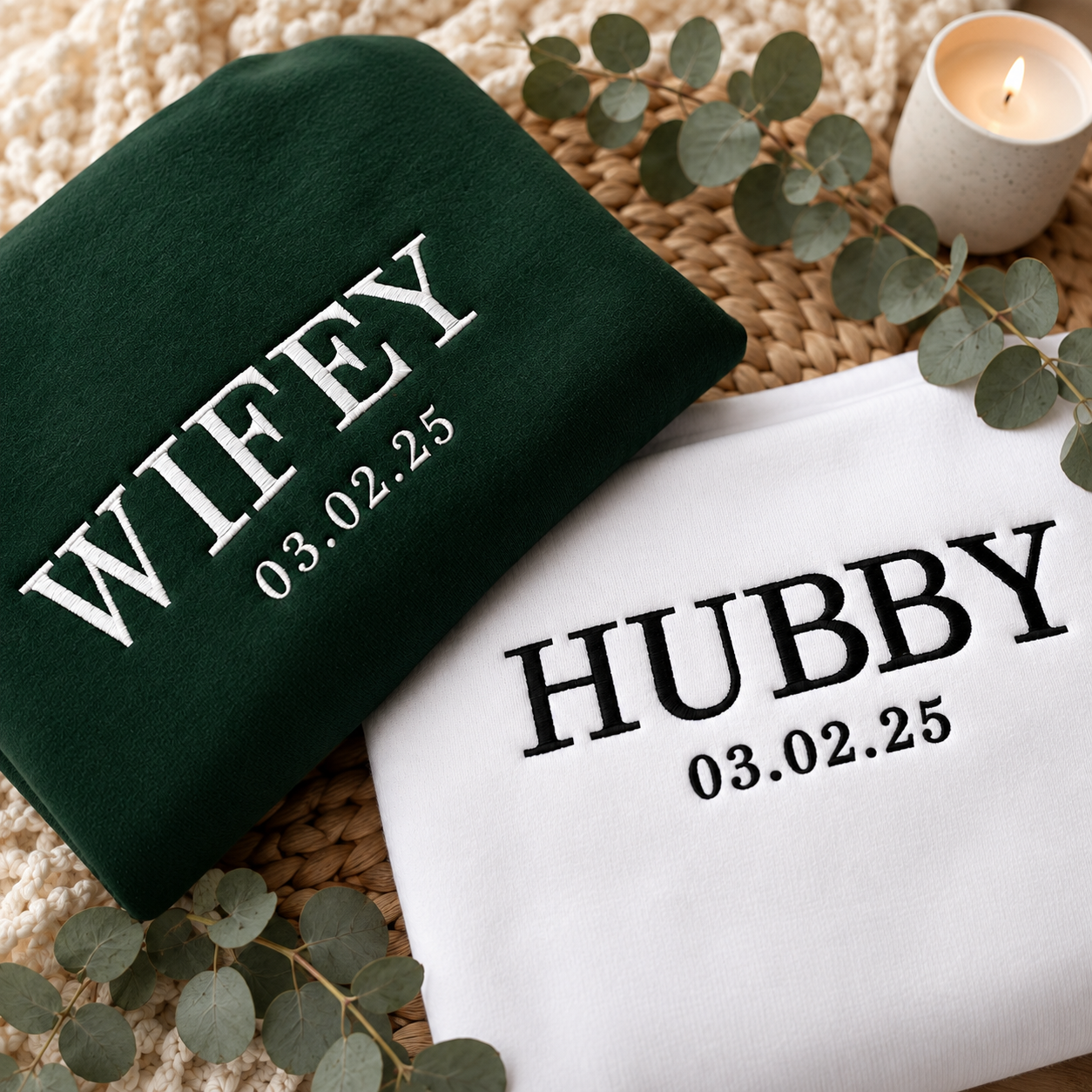 Custom Wifey and Hubby Embroidered Valentine Sweatshirt Matching Couples Jumper Mrs and Mrs Girlfriend Gift Unisex Wedding Gift Crewneck