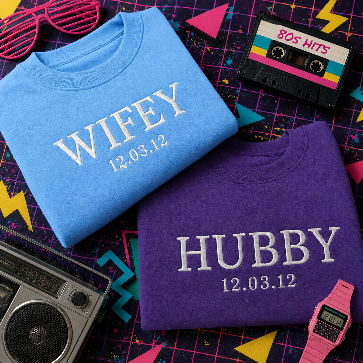 Custom Wifey and Hubby Embroidered Valentine Sweatshirt Matching Couples Jumper Mrs and Mrs Girlfriend Gift Unisex Wedding Gift Crewneck