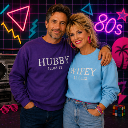 Custom Wifey and Hubby Embroidered Valentine Sweatshirt Matching Couples Jumper Mrs and Mrs Girlfriend Gift Unisex Wedding Gift Crewneck