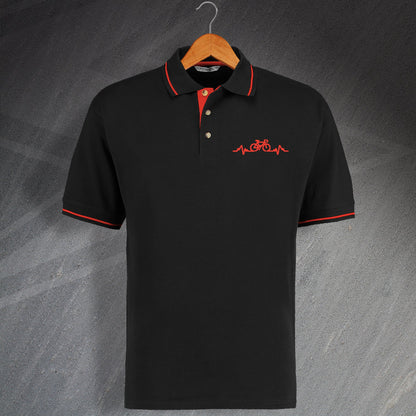 Bicycle Pulse Embroidered Contrast Polo Shirt