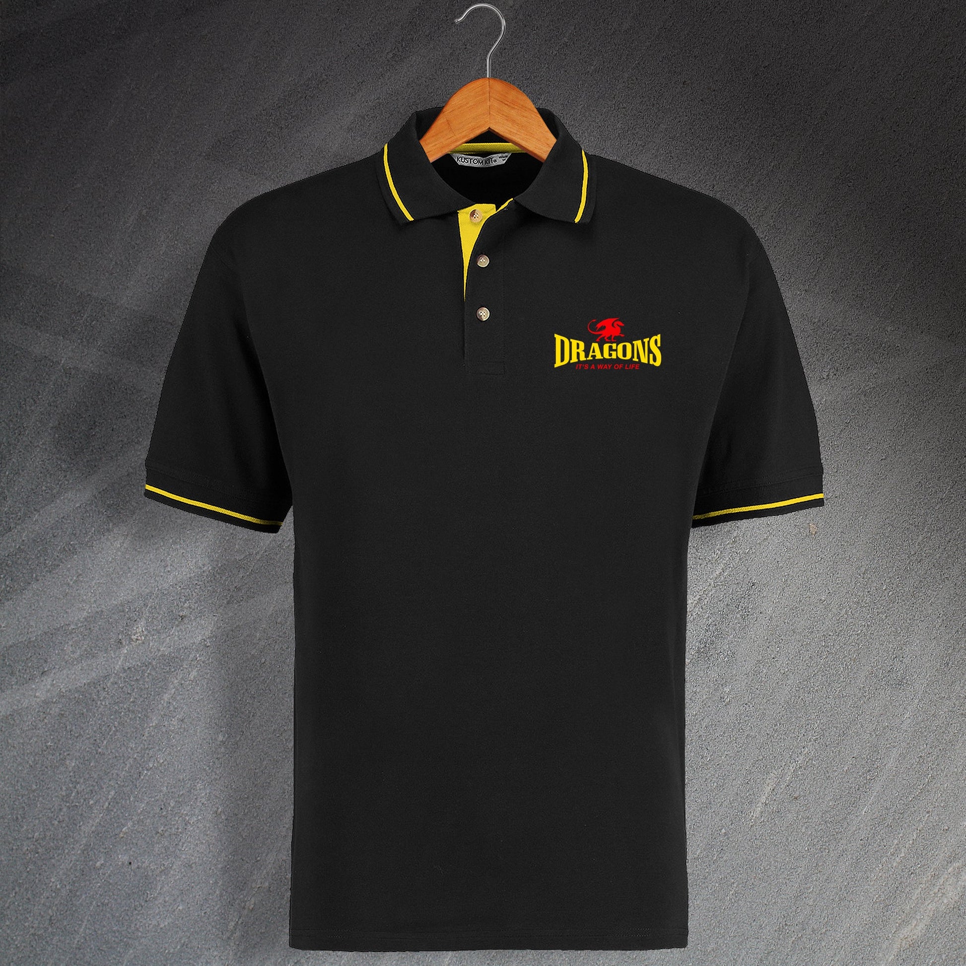 Dragons It's a Way of Life Embroidered Contrast Polo Shirt