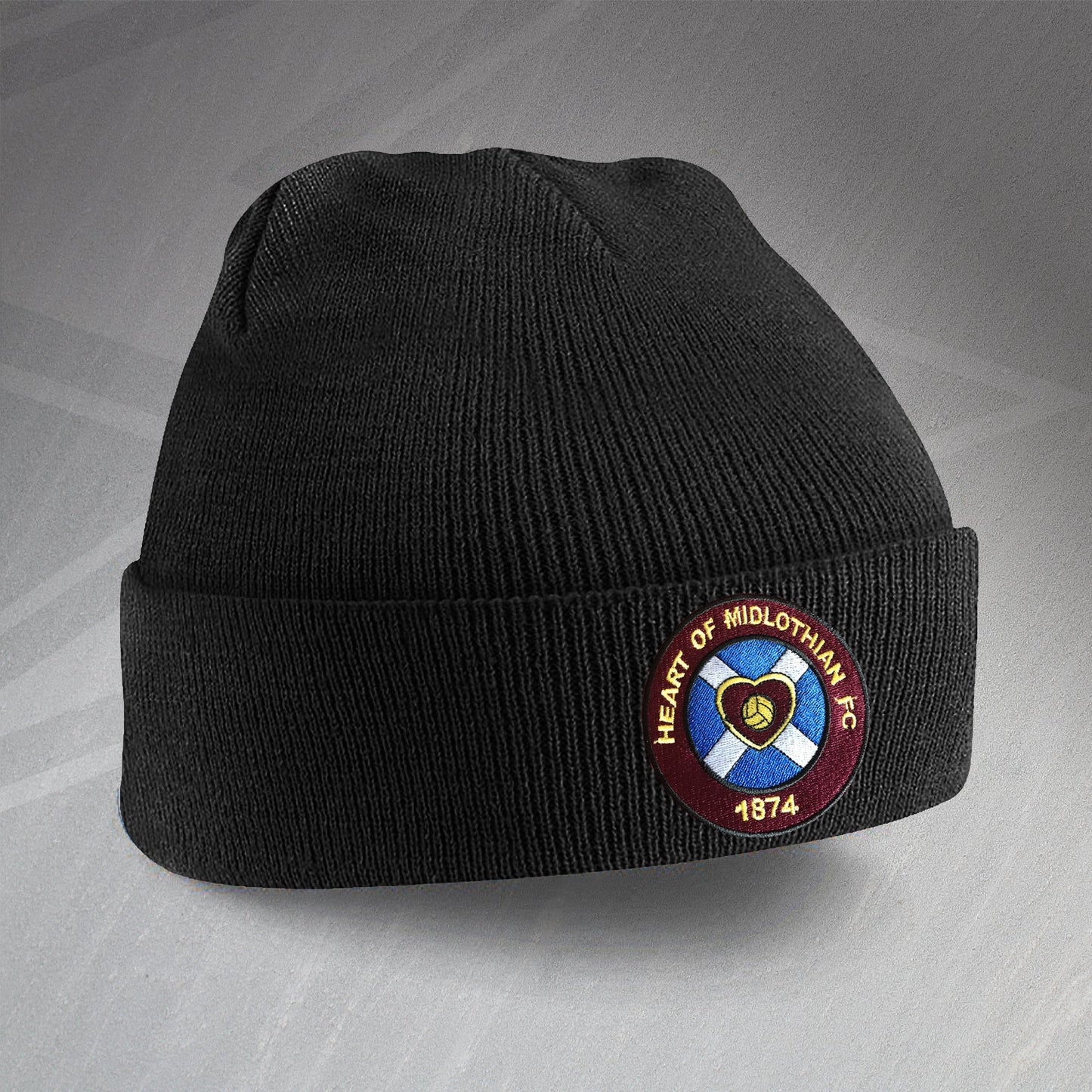 Retro Hearts Beanie Hat with Embroidered Badge