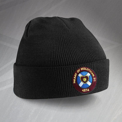 Retro Hearts Beanie Hat with Embroidered Badge