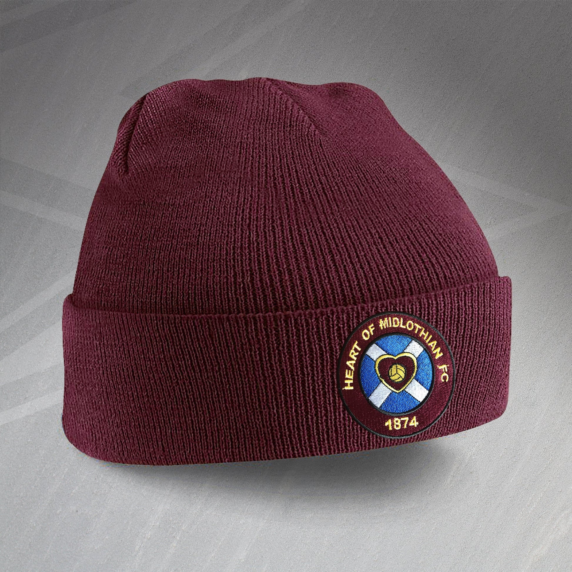 Retro Hearts Beanie Hat with Embroidered Badge