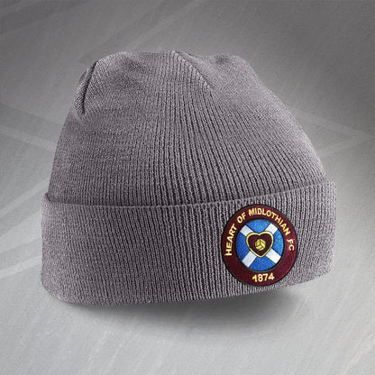 Retro Hearts Beanie Hat with Embroidered Badge