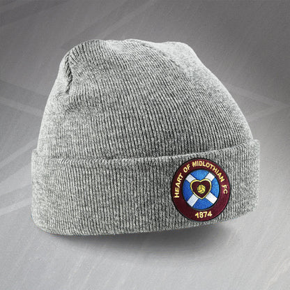 Retro Hearts Beanie Hat with Embroidered Badge