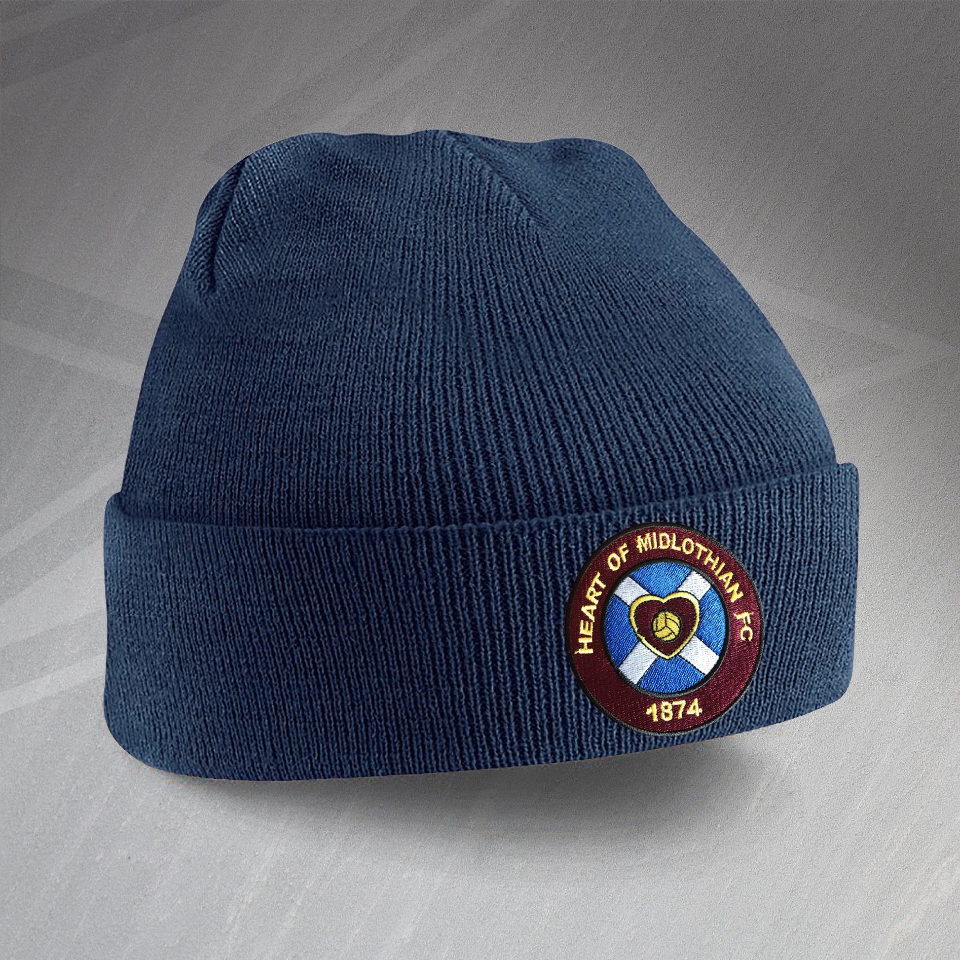 Retro Hearts Beanie Hat with Embroidered Badge