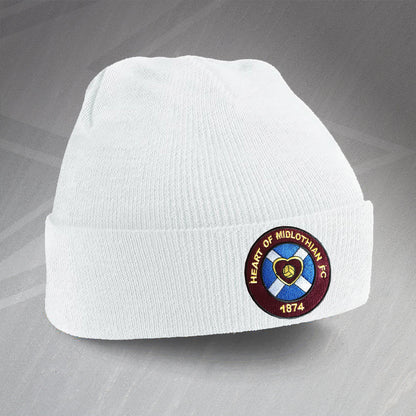 Retro Hearts Beanie Hat with Embroidered Badge