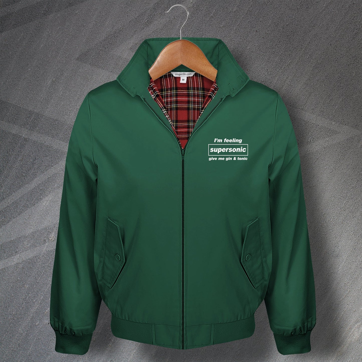 I'm Feeling Supersonic Give Me Gin & Tonic Embroidered Harrington Jacket