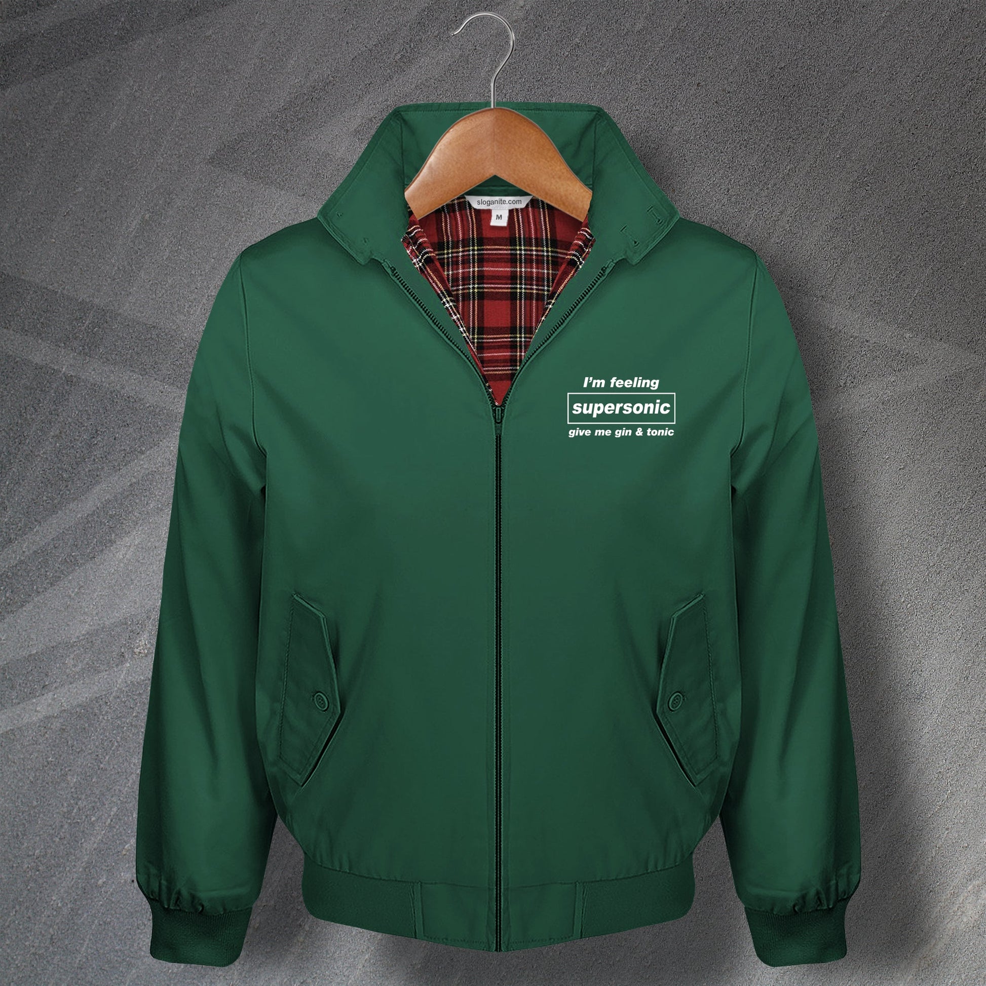 I'm Feeling Supersonic Give Me Gin & Tonic Embroidered Harrington Jacket