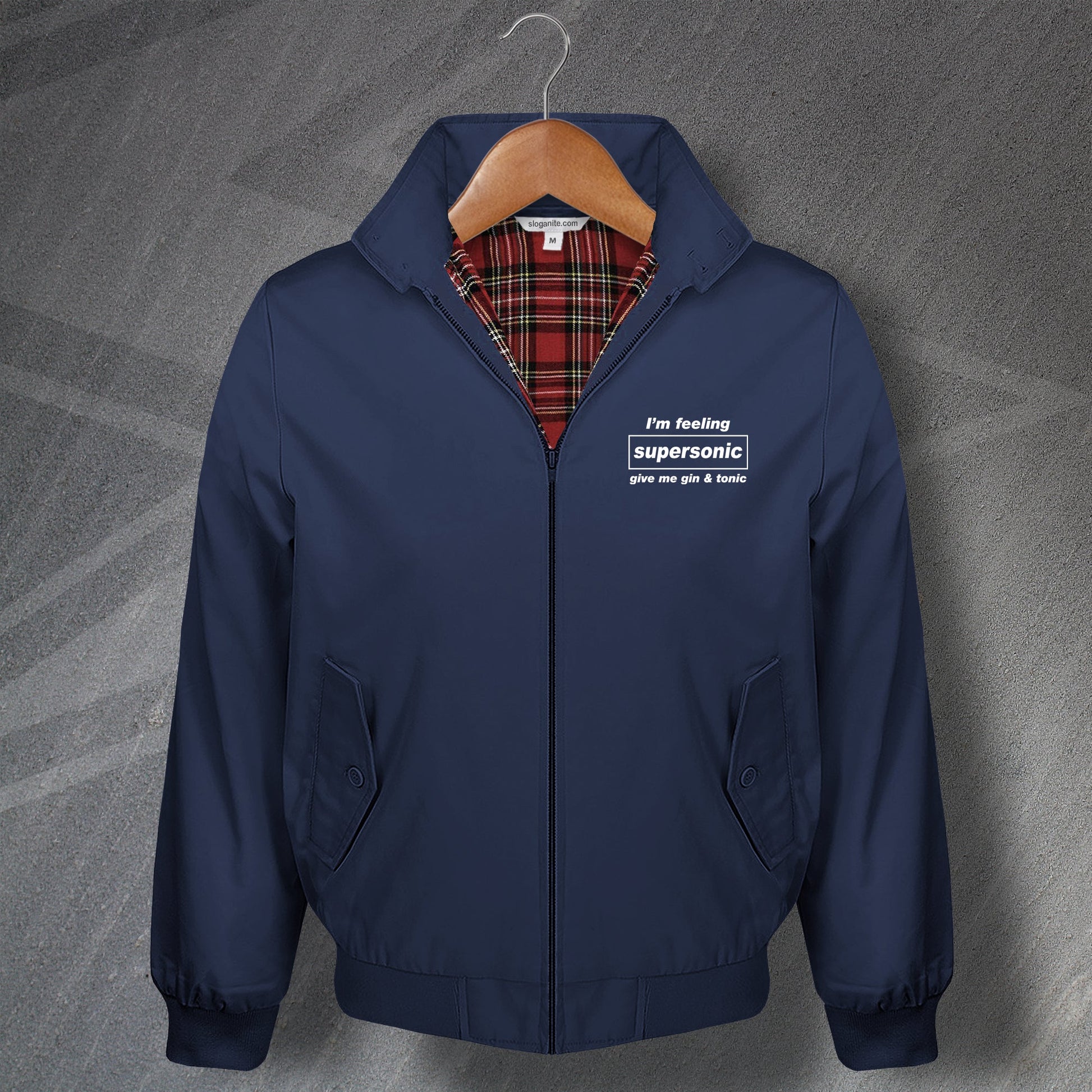 I'm Feeling Supersonic Give Me Gin & Tonic Embroidered Harrington Jacket