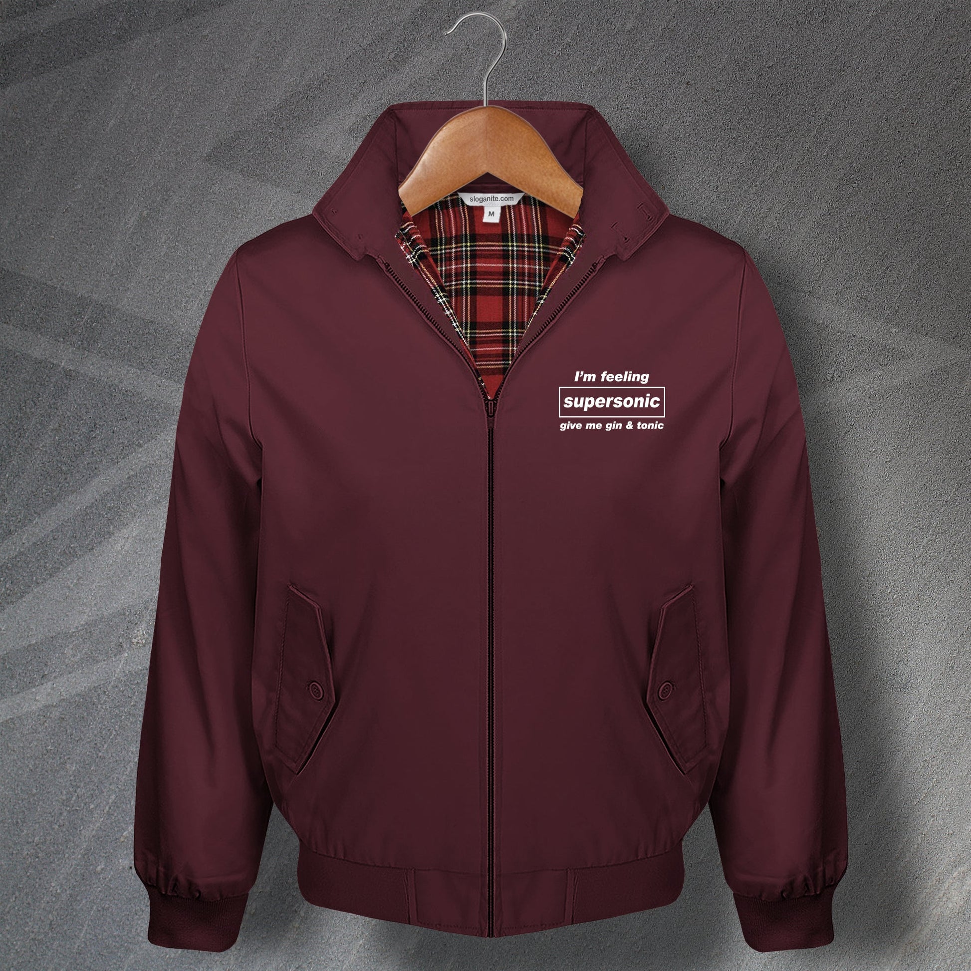 I'm Feeling Supersonic Give Me Gin & Tonic Embroidered Harrington Jacket