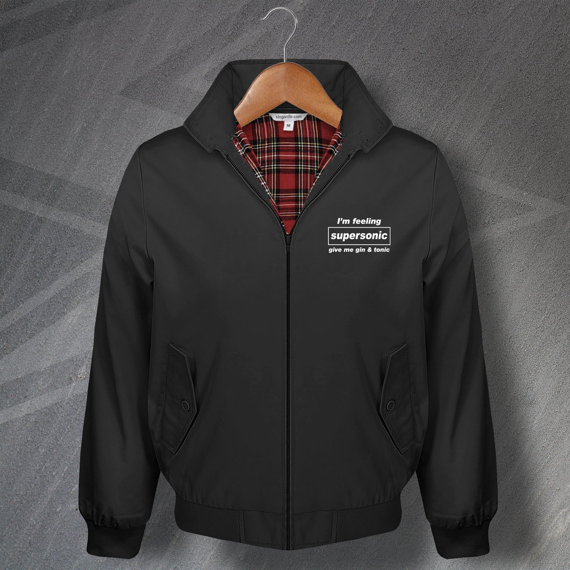I'm Feeling Supersonic Give Me Gin & Tonic Embroidered Harrington Jacket