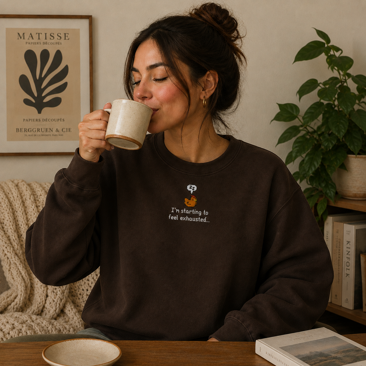I’m Starting To Feel Exhausted Sleepy Chicken Embroidery Sweatshirt Cozy Stardew Valley Inspired Gaming Gift