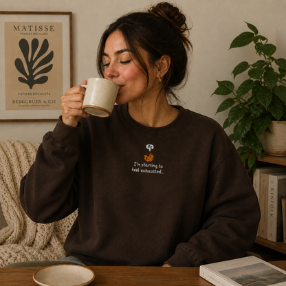 I’m Starting To Feel Exhausted Sleepy Chicken Embroidery Sweatshirt Cozy Stardew Valley Inspired Gaming Gift