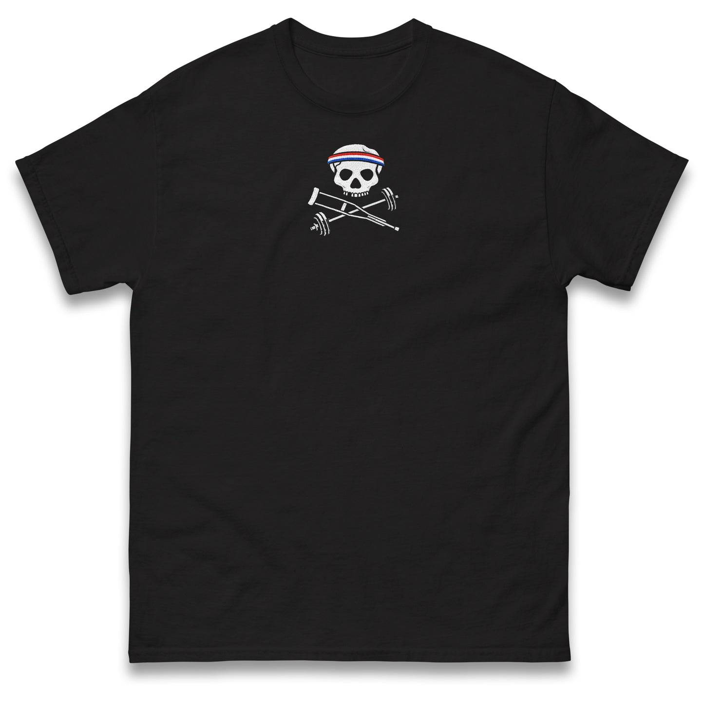 Johnny Knoxville Crutch Barbell and Bones T Shirt