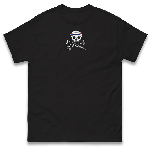 Johnny Knoxville Crutch Barbell and Bones T Shirt