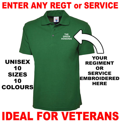 Personalised Military Embroidered Classic Polo Shirt Embroidered with any Regiment or Service