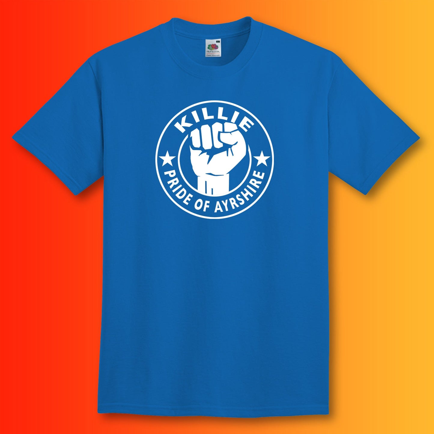 Killie Shirt with The Pride of Ayrshire Design Royal Blue