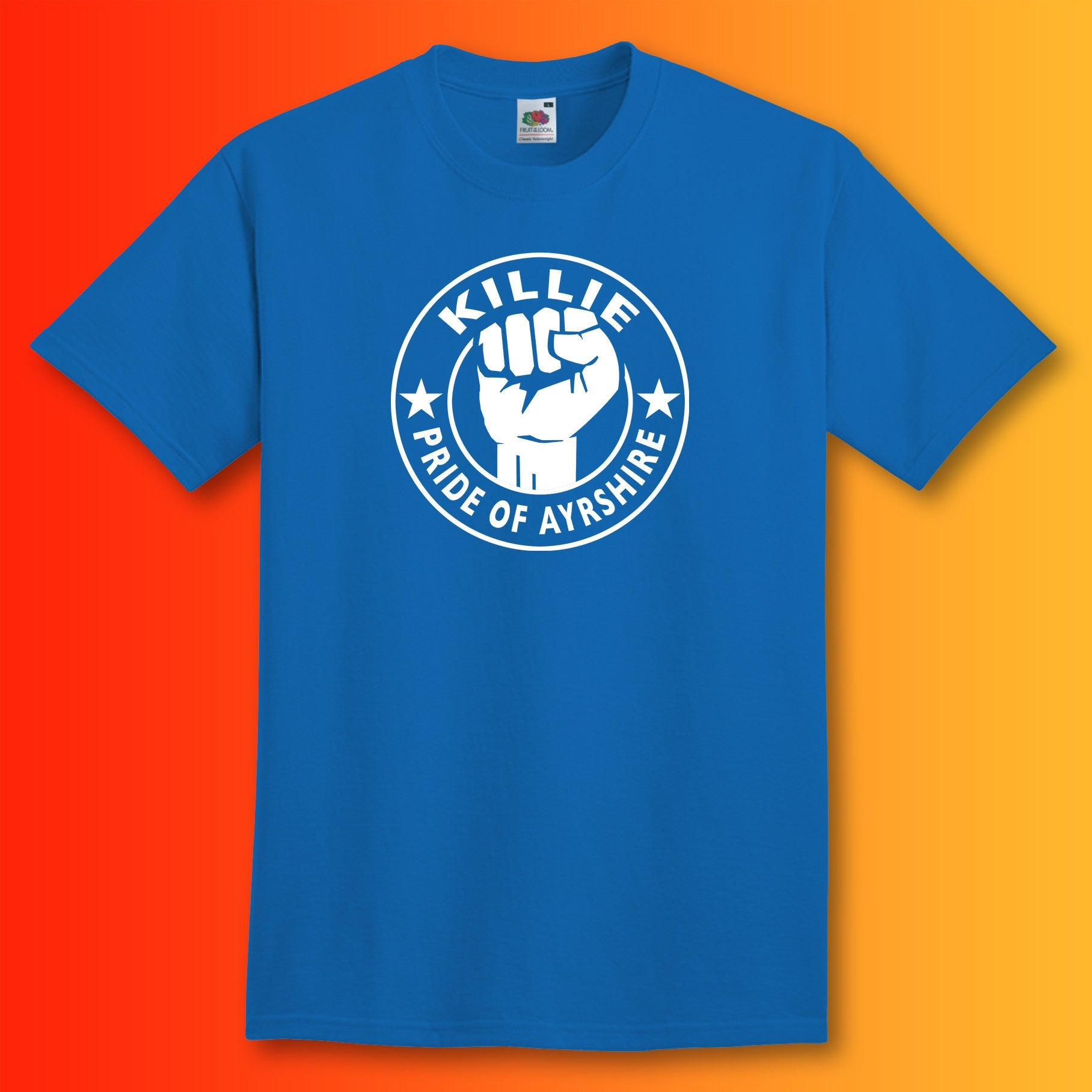 Killie Shirt with The Pride of Ayrshire Design Royal Blue