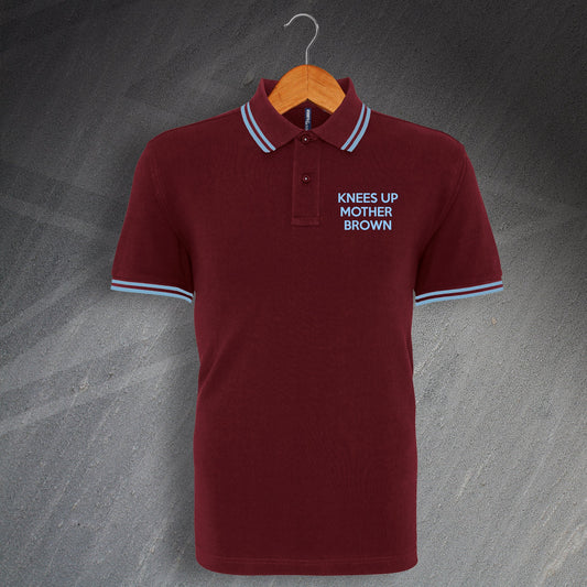 Knees Up Mother Brown Embroidered Tipped Polo Shirt