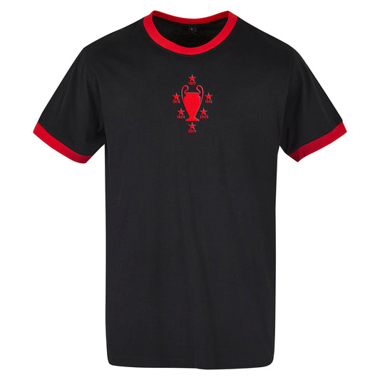 Retro Liverpool Six Time European Cup Winners Embroidered Ringer Shirt