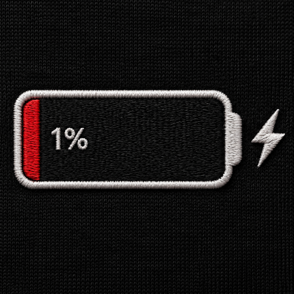 Low Battery T Shirt Funny Tech Humour 1% Charged Phone Design Top