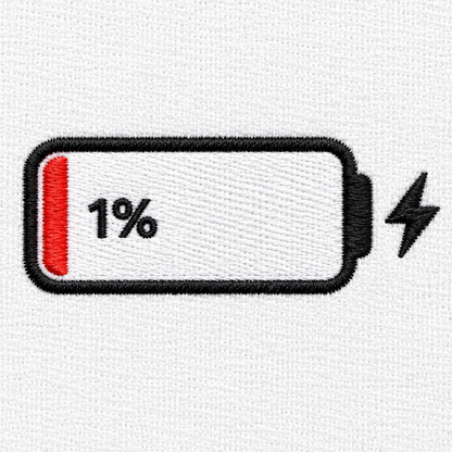 Low Battery T Shirt Funny Tech Humour 1% Charged Phone Design Top